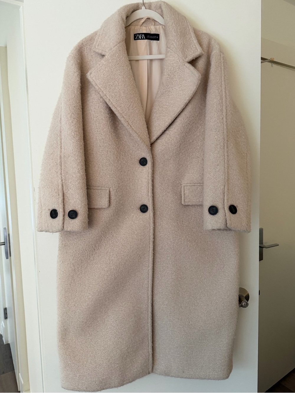 Zara Women’s Ecru Boucle Coat
